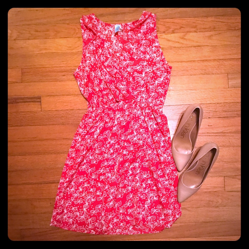Francescas Pink Bow Pattern Dress Small